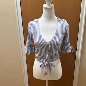 Forever 21 Blue and White Bell Sleeve Blouse